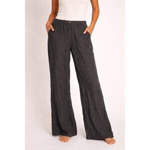 CP Shades 100% Linen Wide Leg Pull-On Palazzo Pant in Charcoal Grey, Size Large